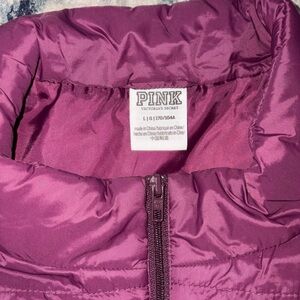 Pink Victoria Secret Puffer Jacket Woman L Burgundy Maroon Full Zip Packable